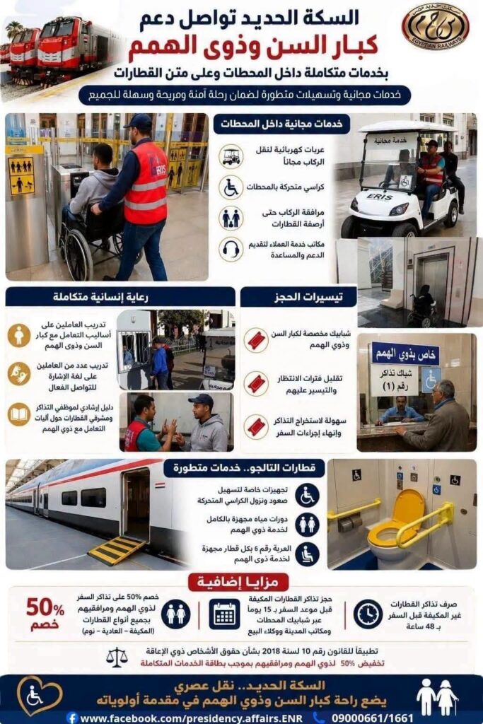 خصومات 50% ومقاعد مخصصة.. مزايا جديدة لذوي الهمم بالقطارات